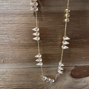 Shelly Brown “Triplet” Pear Crystal gold tone 16” necklace